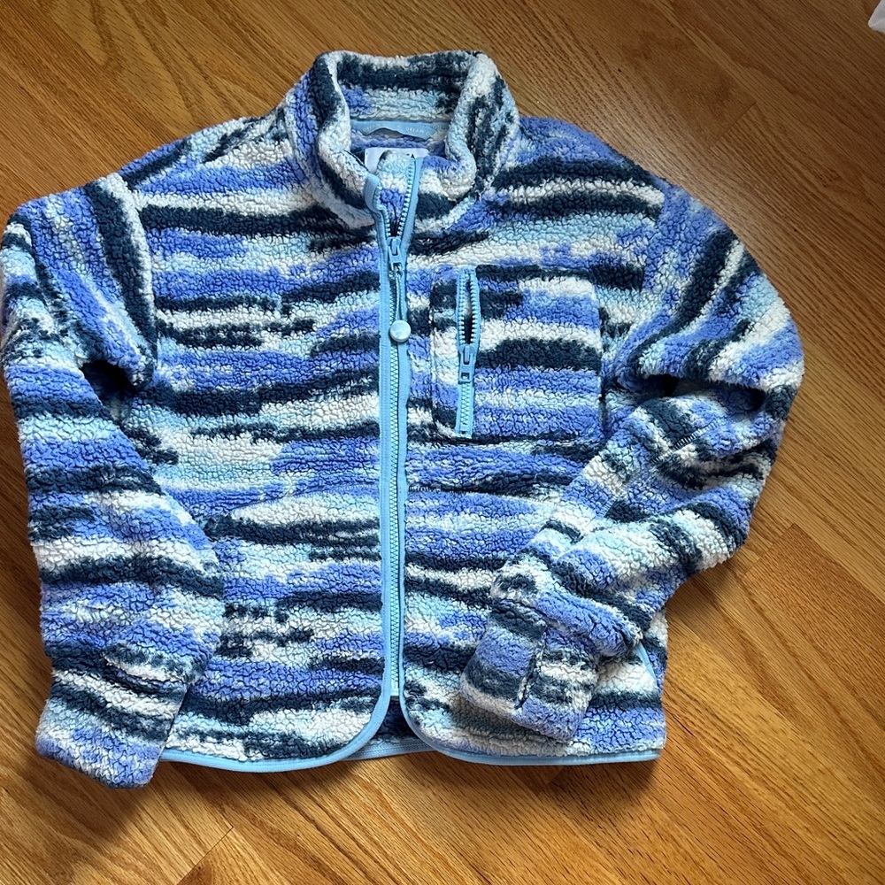 Athleta Kids Blue Striped Fleece Jacket